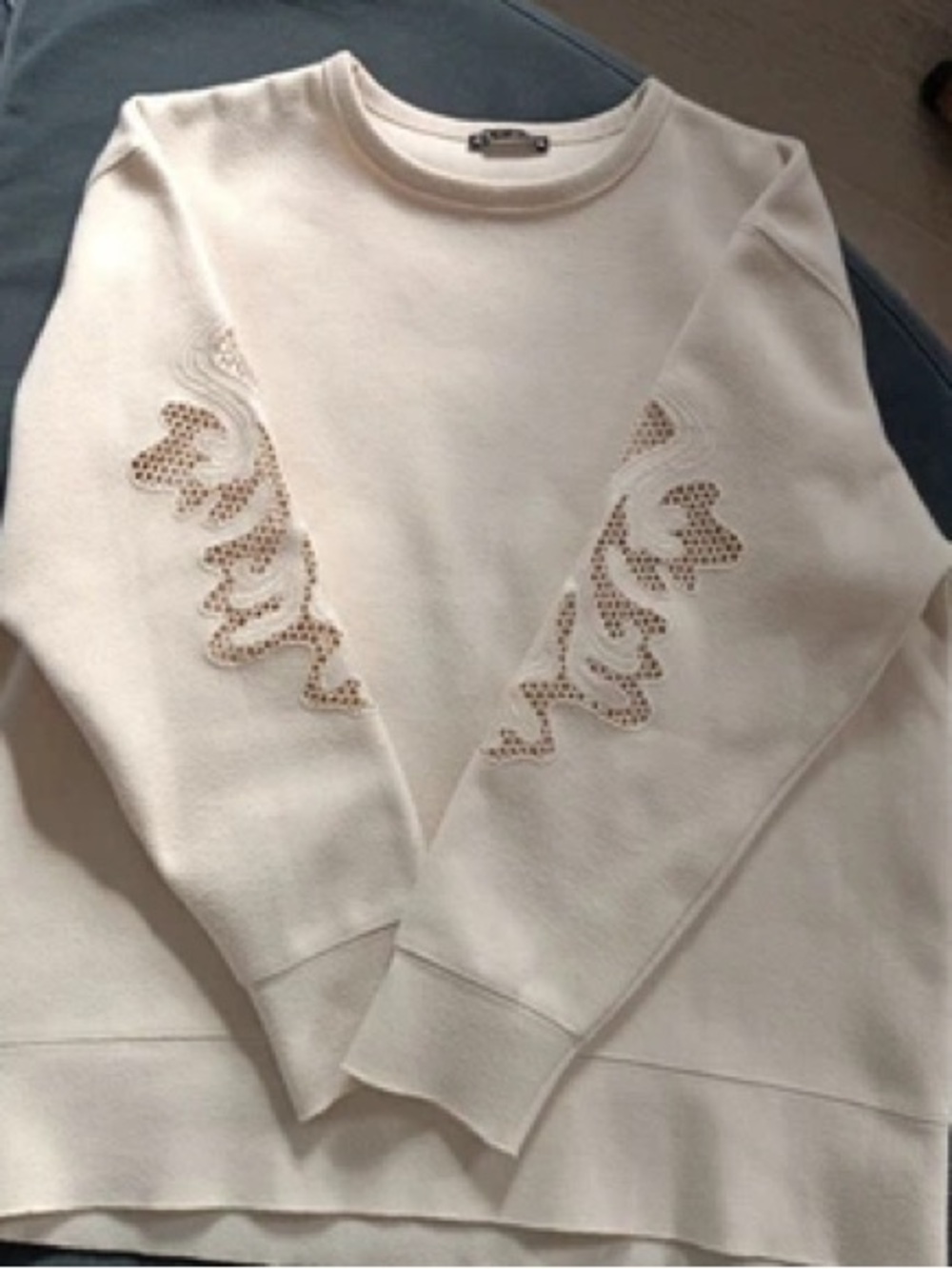 Zara Embroidered Cutout Sleeve Sweatshirt - Ivory -‎ Medium